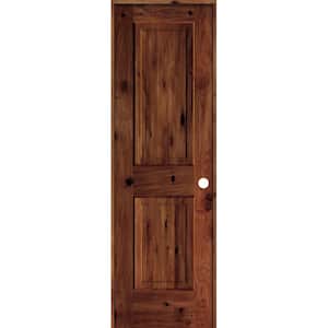 24 in. x 80 in. Rustic Knotty Alder Wood 2-Panel Left-Hand/Inswing Red Chestnut Stain Single Prehung Interior Door