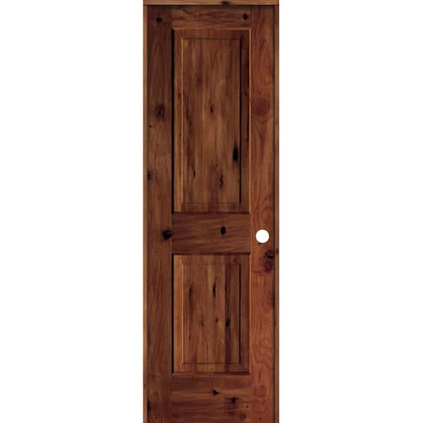 Krosswood Doors 24 in. x 96 in. Rustic Knotty Alder Wood 2 Panel Left-Hand/Inswing Red Chestnut Stain Single Prehung Interior Door