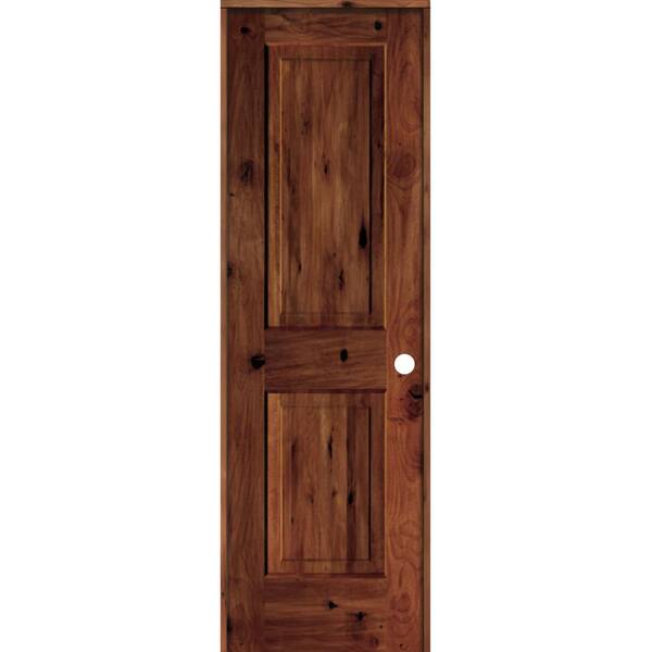 Krosswood Doors 24 in. x 80 in. Rustic Knotty Alder 2 Panel Left Hand Red Chestnut Stain Wood Single Prehung Interior Door w/Square Top