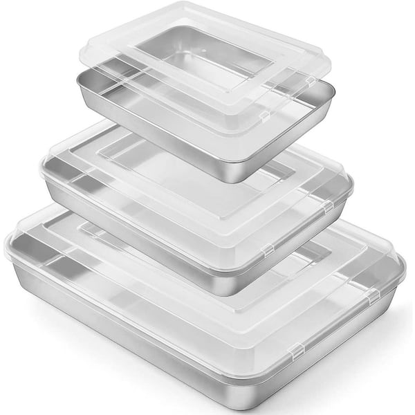 Stainless Steel Baking Pan Set with Lids, Heavy Duty Sheet Pans, Stackable, Dishwasher Safe, 6 pcs