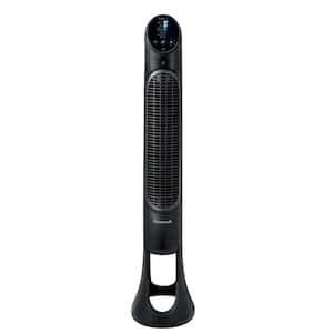 10.4 in. Quiet Set Oscillating Electric Tower Stand in Black