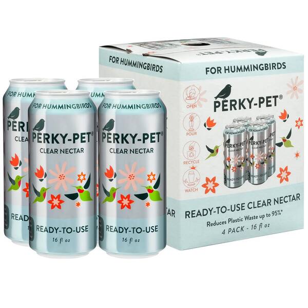 Perky-Pet Clear Hummingbird Nectar 4-Pack - 64oz Ready-to-Use Aluminum Cans, No Red Dye