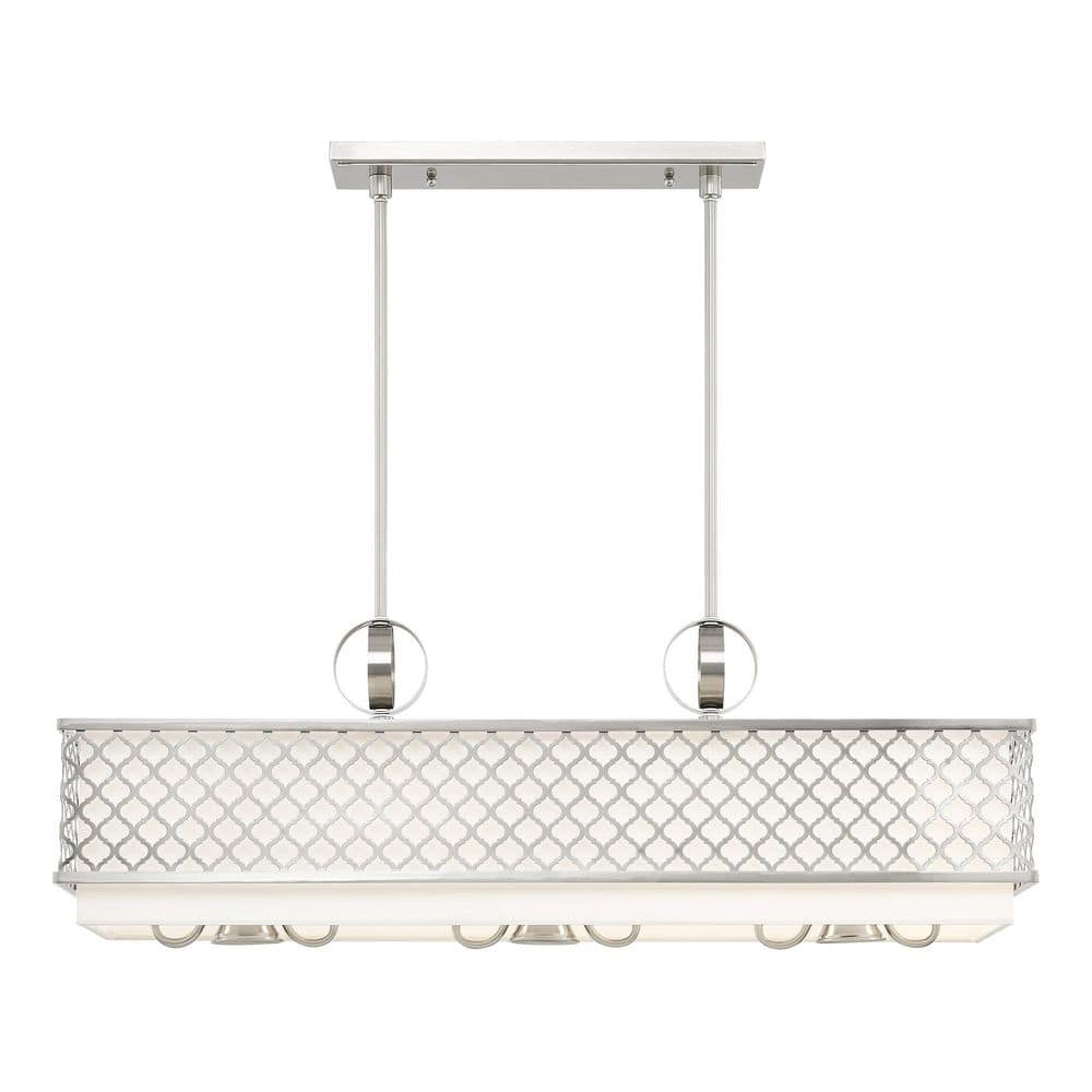 Arabesque Brushed Nickel 9-Light Linear Chandelier with Fabric Shade
