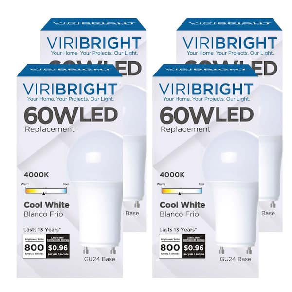 60-Watt Equivalent A19, 9-Watt GU24 Bi-Pin Base LED Light Bulbs 4000K (4-Pack)