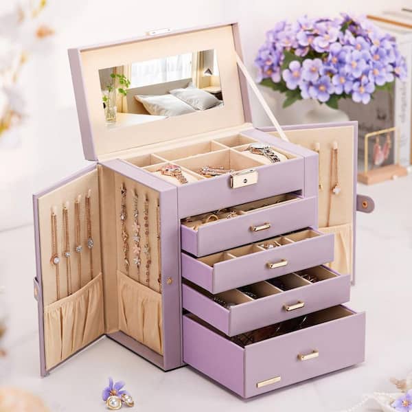 Grey Purple 10.4 in. x 11 in. Polyurethane Modern Jewelry Box with