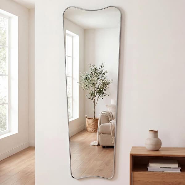 Alfie 20 in. W x 59 in. H Large Rectangular Metal Framed Wall Mounted Full-Length Mirror, Nickel
