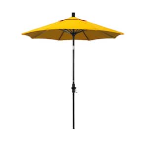 7.5 ft. Matted Black Aluminum Market Patio Umbrella Fiberglass Ribs and Collar Tilt in Sunflower Yellow Sunbrella