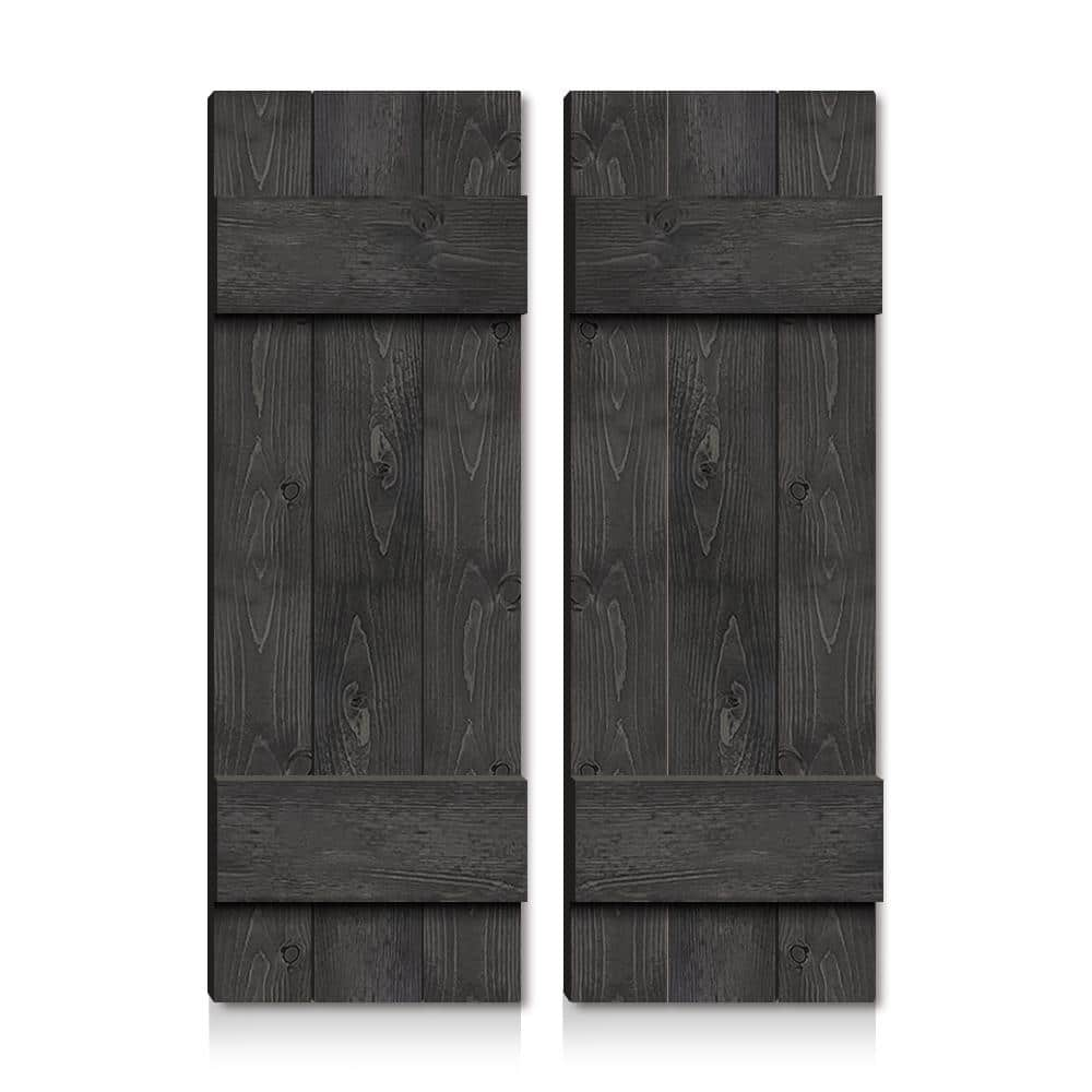 CALHOME 19 in. x 24 in. Pine Wood Closed Board and Batten Shutters Pair ...