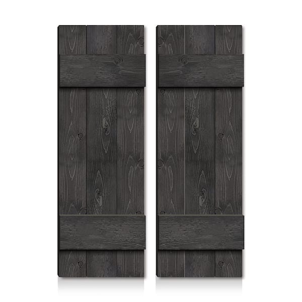 CALHOME 24 in. x 36 in. Pine Wood Closed Board and Batten Shutters Pair Charcoal Black