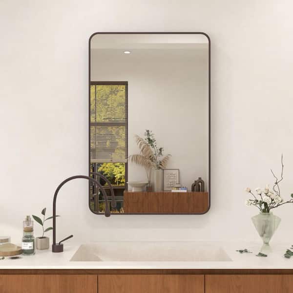 Dew 24 in. W x 36 in. H Rectangular Framed Wall Bathroom Vanity Mirror in Oil Rubbed Bronze