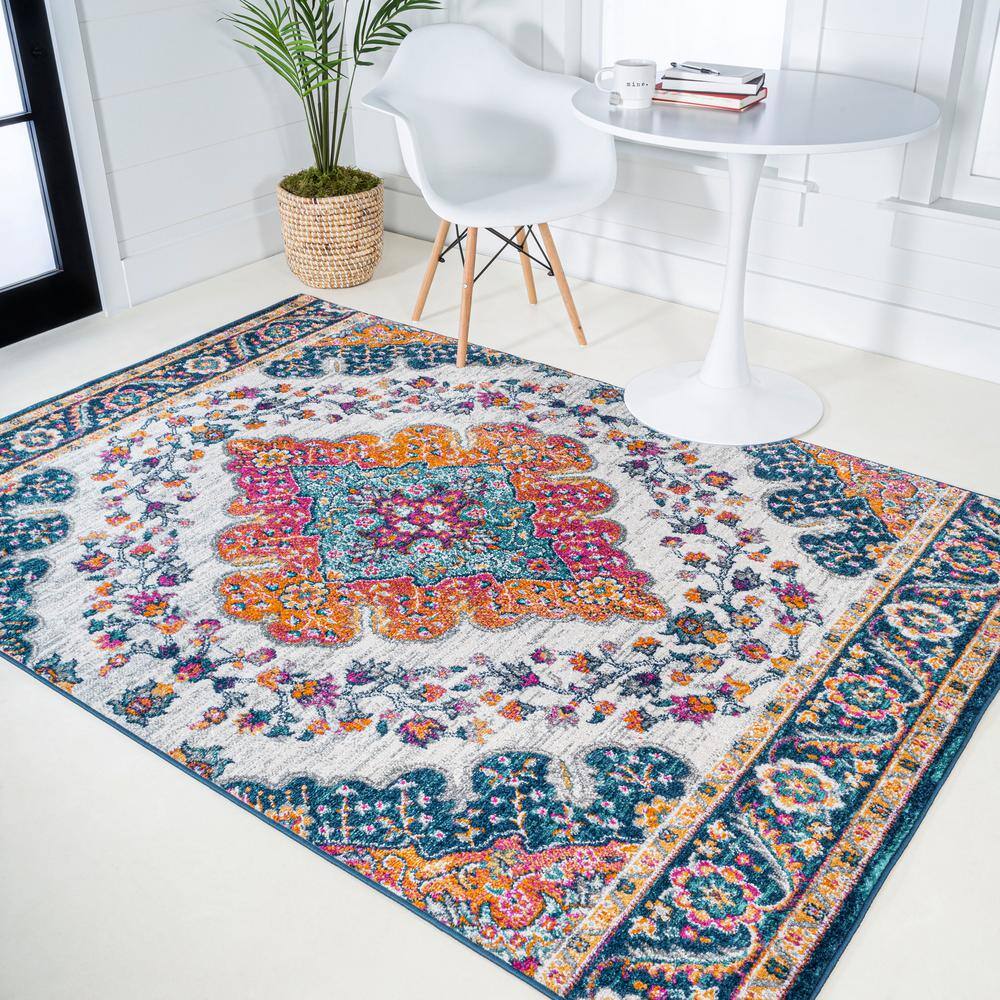 Bohemian Flair Blue and Multicolor Synthetic Medallion Runner Rug