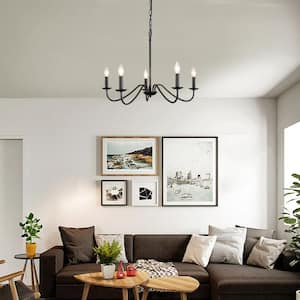 5-Light Black Farmhouse Chandeliers for Living Room Foyer Hallway Dining Room
