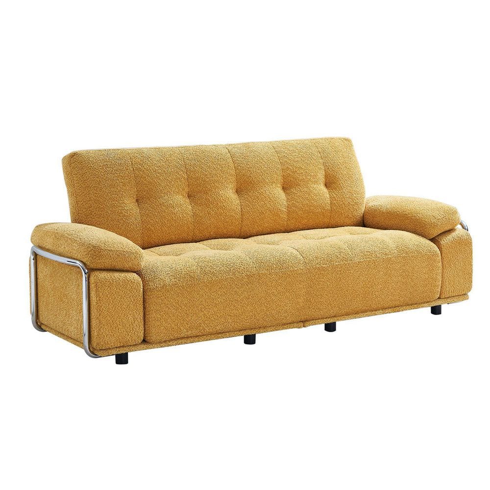 Modern 88.98 in. Pillow Top Arm Chenille Straight 3-Seater Sofa with Cushions and Steel Frame in Yellow price history on PriceWatchPro