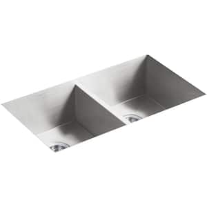Vault Drop In/Undermount Stainless Steel 33 in. 1-Hole Double Bowl Kitchen Sink with Simplice Faucet