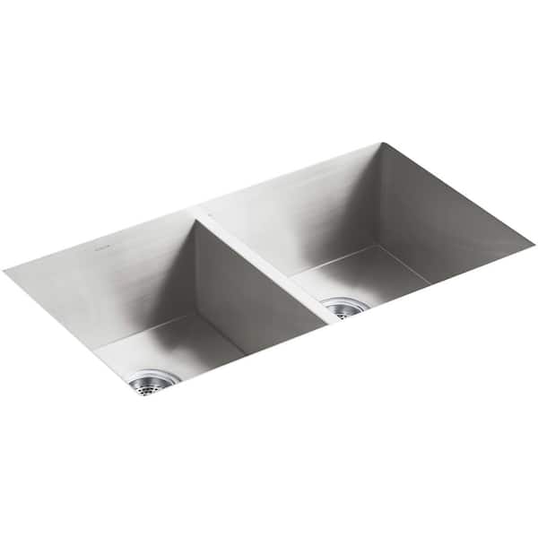 KOHLER Vault Drop In/Undermount Stainless Steel 33 in. 1-Hole Double Bowl Kitchen Sink with Simplice Faucet