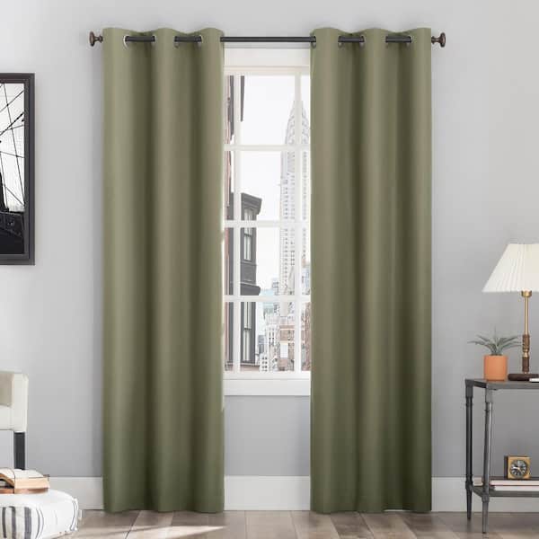 Sun Zero Cyrus Thermal 40 in. W x 84 in. L 100% Blackout Grommet Curtain Panel in Olive Green