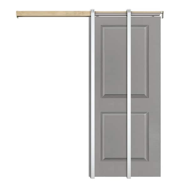 CALHOME 36 in. x 80 in. Light Gray Painted Composite MDF 2PANEL Interior Sliding Door with Pocket Door Frame and Hardware Kit