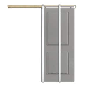 36 in. x 80 in. Light Gray Painted Composite MDF 2PANEL Interior Sliding Door with Pocket Door Frame and Hardware Kit