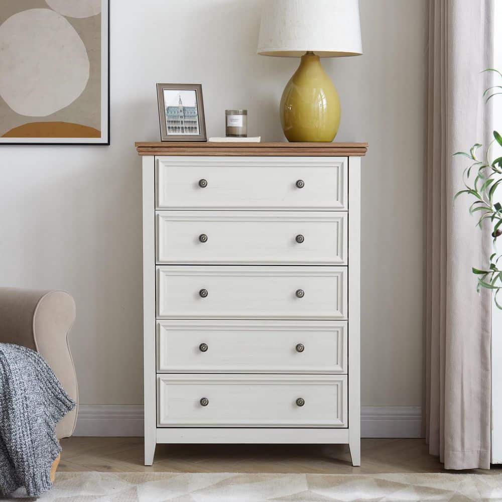 Beige 44.3 in. H Accent Cabinet with 5-Drawers