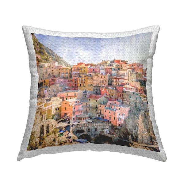 Stupell Industries Cinque Terre Seaside City Multi-Color Square Outdoor Throw Pillow