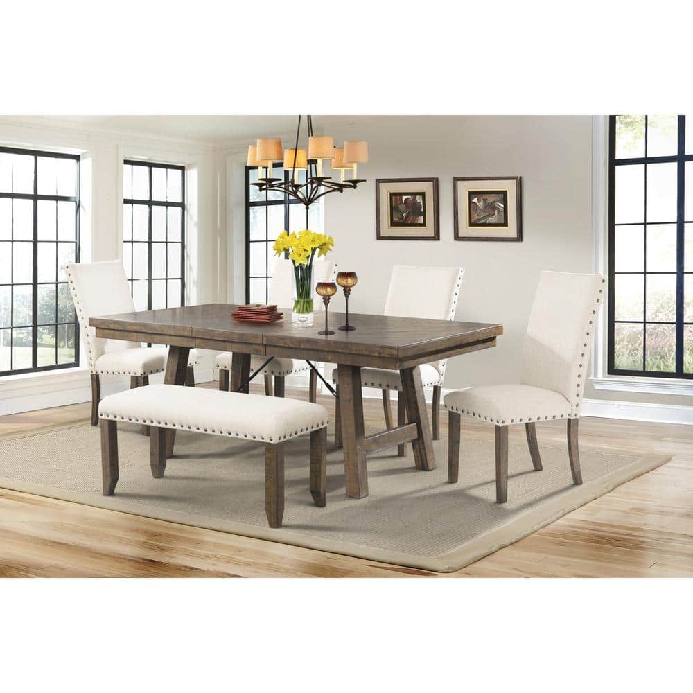 Picket House Furnishings Dex 6-Piece Dining Set-Table 4 Upholstered Side Chairs and Bench, Smokey Walnut -  DJX100SB6PC