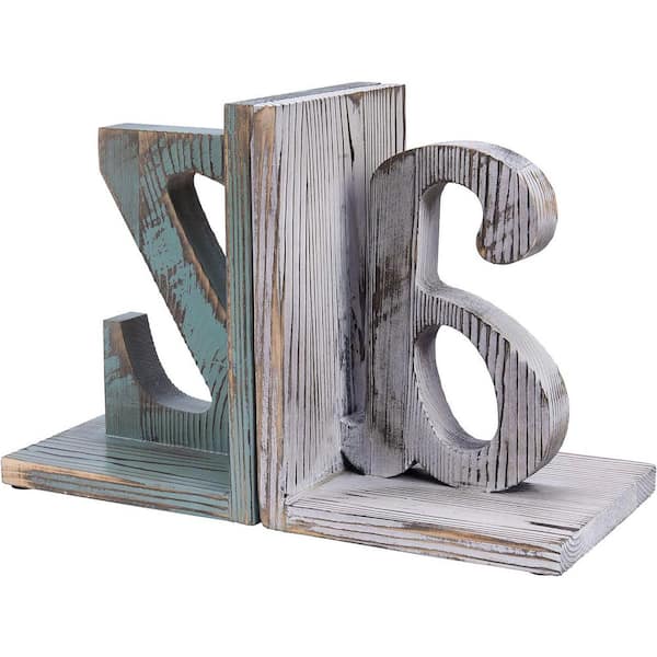 White 5.5 in. x 8 in. Wood Alphabet A and Z Design Bookend, 1 Pair