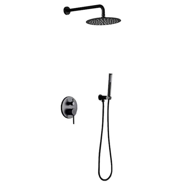 Tahanbath 2-Spray Patterns with 1.5 GPM 10 in. Wall Mount Dual Shower Heads in Spot Resist Matte Black