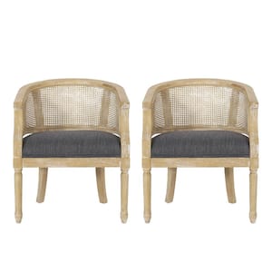 Silkie Charcoal and Natural Wood and Cane Accent Chairs (Set of 2)