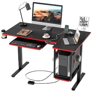 57.48 in. Black Carbon Fiber Electric Standing Desk with 3-Height Memory Presets and Keyboard Tray, Host Shelf, Pegboard