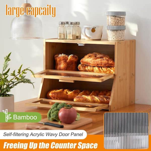 Lynzavix 1 Piece Double Layer Bamboo Bread Box Large Capacity