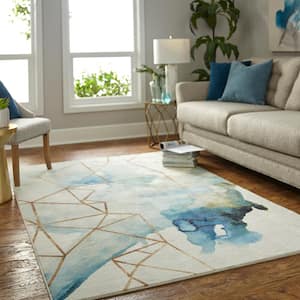 Cognition Water Cream 10 ft. x 14 ft. Abstract Area Rug