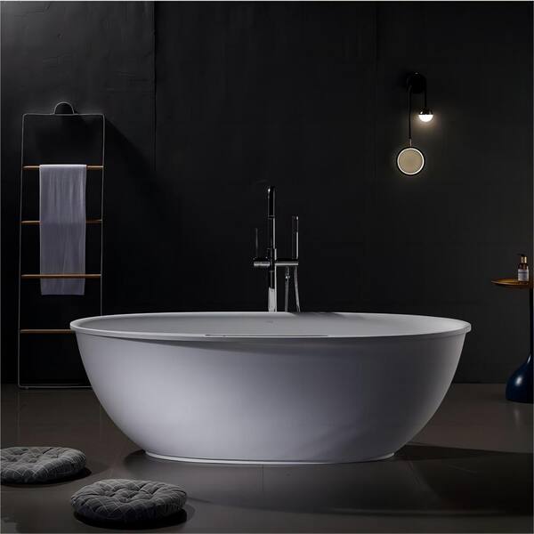 UPIKER 67 in. Stone Resin Oval Flatbottom Non-Whirlpool Freestanding Bathtub Soaking Tub in Matte White