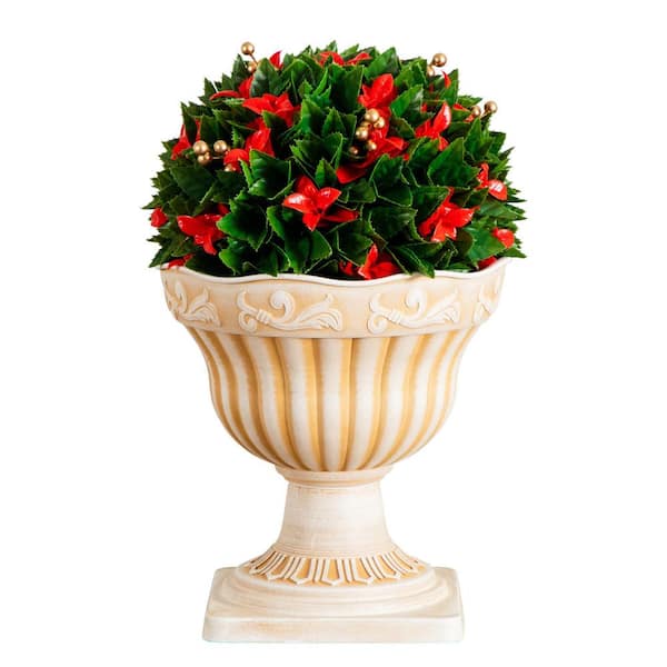 22 in. UV Resistant Artificial Red Tip Photinia Christmas Ball in Classic Decorative Planter (Indoor/Outdoor)
