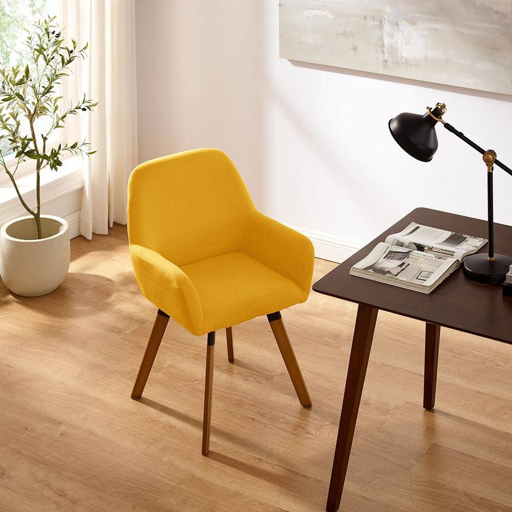 Rayshawn Yellow Velvet Swivel Accent Chair with Metal Base