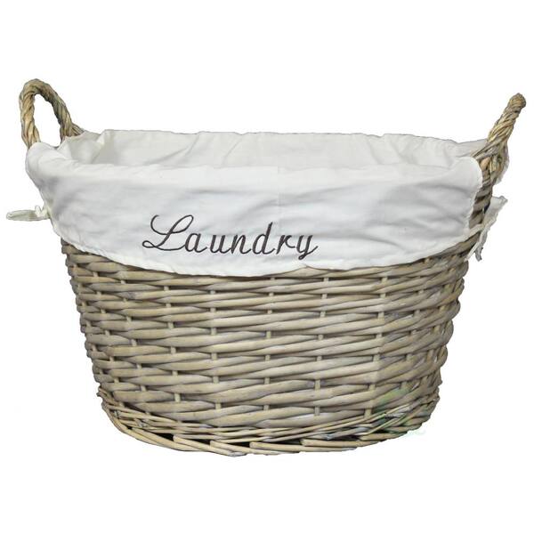 Vintiquewise 17.6 in. W x 14.5 in. D x 12 in. H Wicker Laundry Basket with White Liner - Small