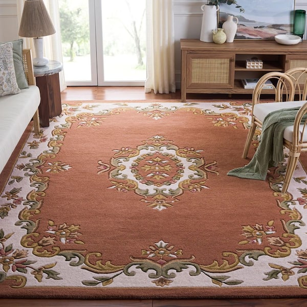 Aubusson 8 ft. x 10 ft. Peach/Ivory Traditional Medallion Area Rug