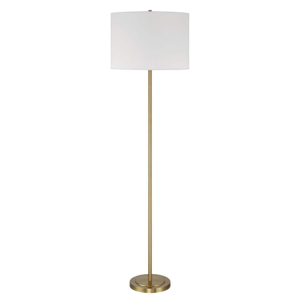 CRAFTMADE Jones 65 in. Satin Brass Finish 1-Light Standard Floor Lamp for Home w/ White Linen Shade 647881263492
