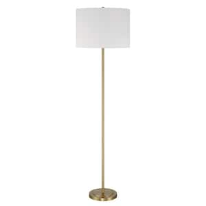 Jones 65 in. Satin Brass Finish 1-Light Standard Floor Lamp for Home w/ White Linen Shade