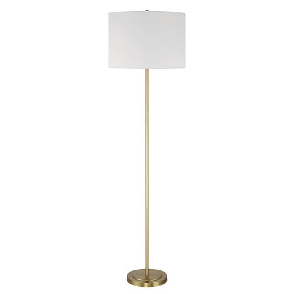 CRAFTMADE Jones 65 in. Satin Brass Finish 1-Light Standard Floor Lamp for Home w/ White Linen Shade
