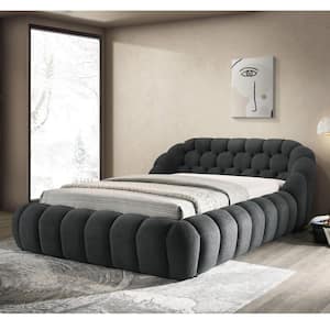 Tera Black Wood Frame Fully Upholstered King Platform Bed with Tufted Headboard