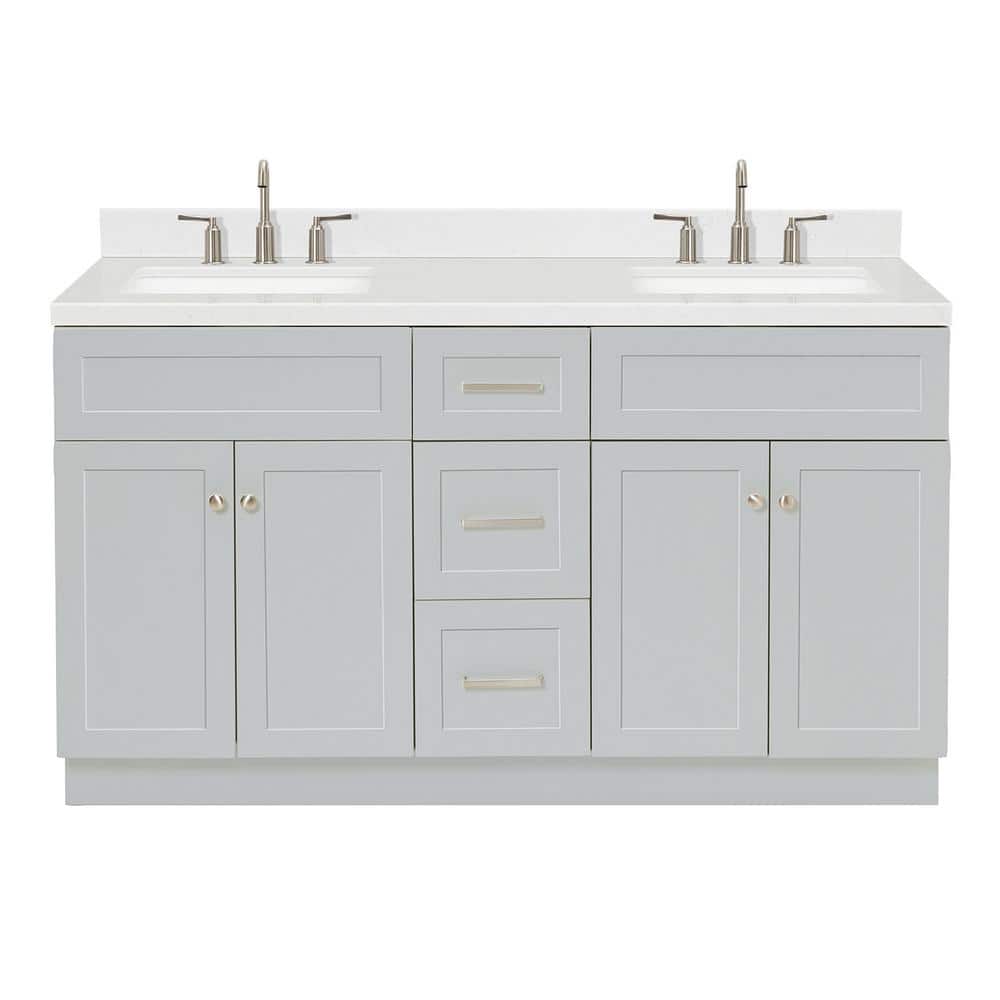 Gray 60" Freestanding Double Basin Vanity with Quartz Top