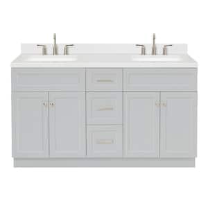 Hamlet 60.25 in. W x 22 in. D x 36 in. H Double Sink Freestanding Bath Vanity in Grey with Carrara White Quartz Top