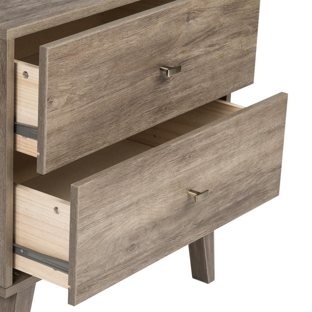 Drifted Gray Tall 2-Drawer Nightstand with Open Shelf