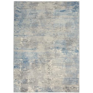 Solace Ivory/Grey/Blue 5 ft. x 7 ft. Abstract Contemporary Area Rug
