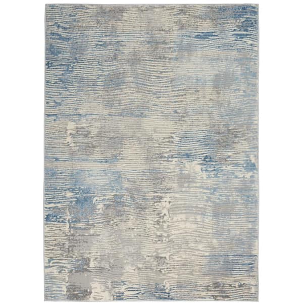 Nourison Solace Ivory/Grey/Blue 5 ft. x 7 ft. Abstract Contemporary Area Rug