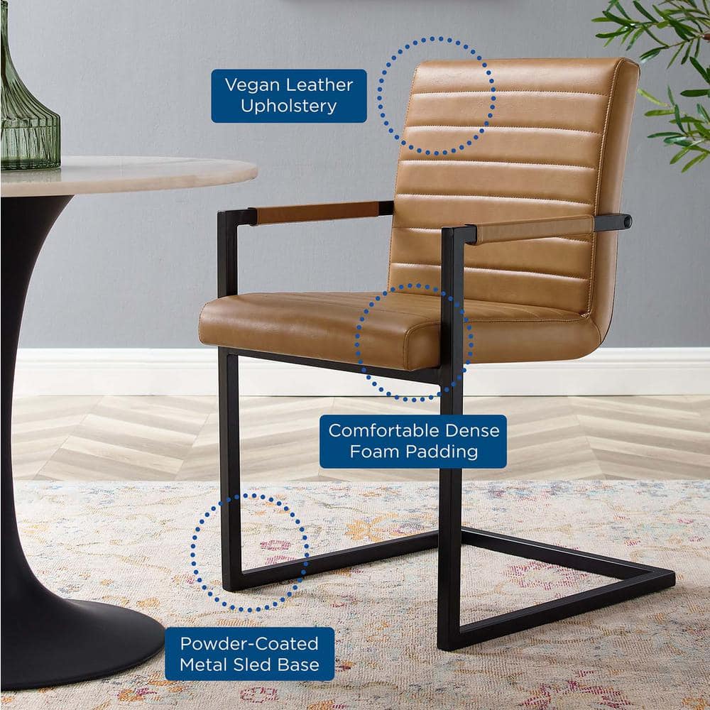 Tan Vegan Leather and Metal Arm Chair with Sled Base