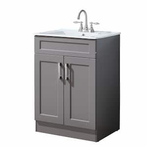 24 in. W x 18 in. D x 32 in. H Modern Freestanding Bathroom Vanity in Gray with White Single Ceramic Sink