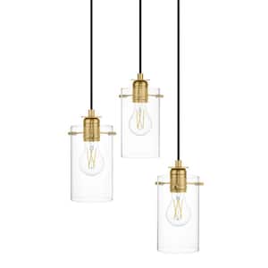 Regan 3-Light Brushed Gold Pendant Hanging Light with Clear Glass Shades