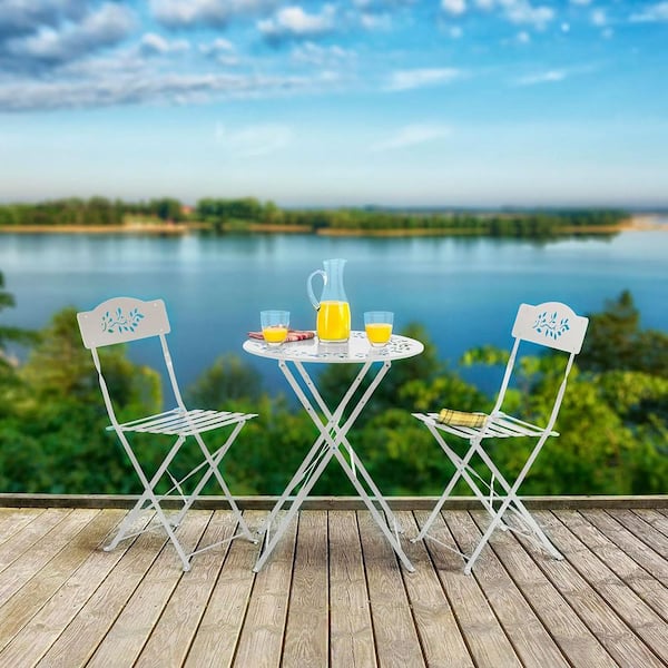 Unbranded White 3-Piece Metal Round Outdoor Bistro Set
