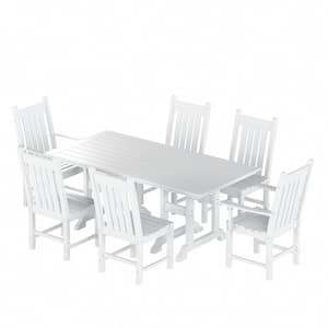 Hayes 7-Piece HDPE Plastic Outdoor Patio Rectangle Table Dining Set with Arm and Side Chairs in White